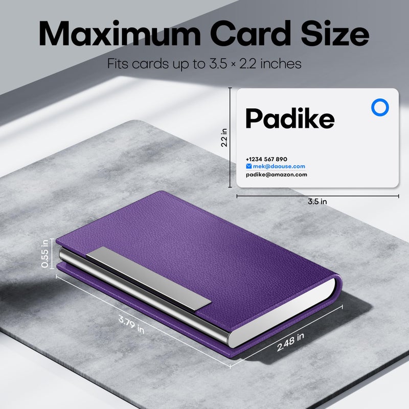 Padike Business Card Holder, Business Card Case Professional PU Leather & Stainless Steel Multi Card Case,Business Card Holder Wallet Credit Card ID Case/Holder for Men & Women. (Purple) - Image 5